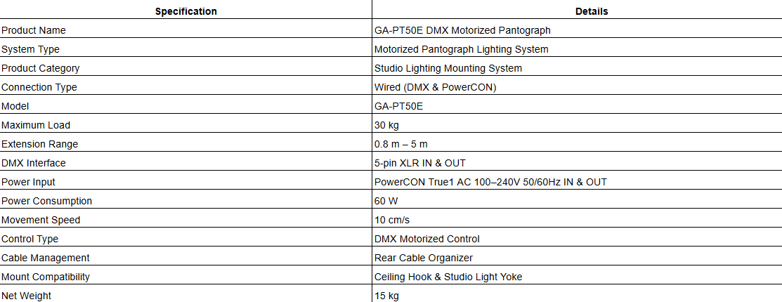 GA-PT50E DMX Motorized Pantograph