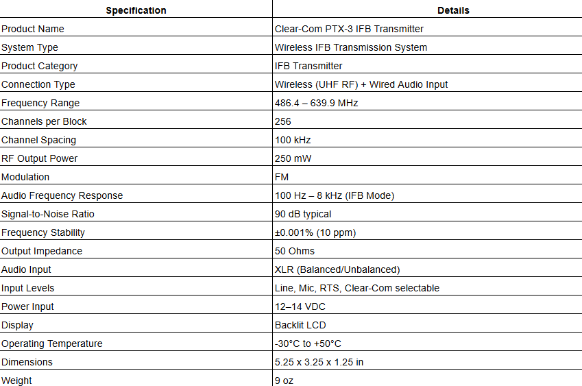 Clear-Com PTX-3 IFB Transmitter