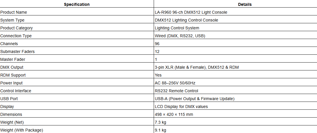 LA-R960 96-ch DMX512 Light Console