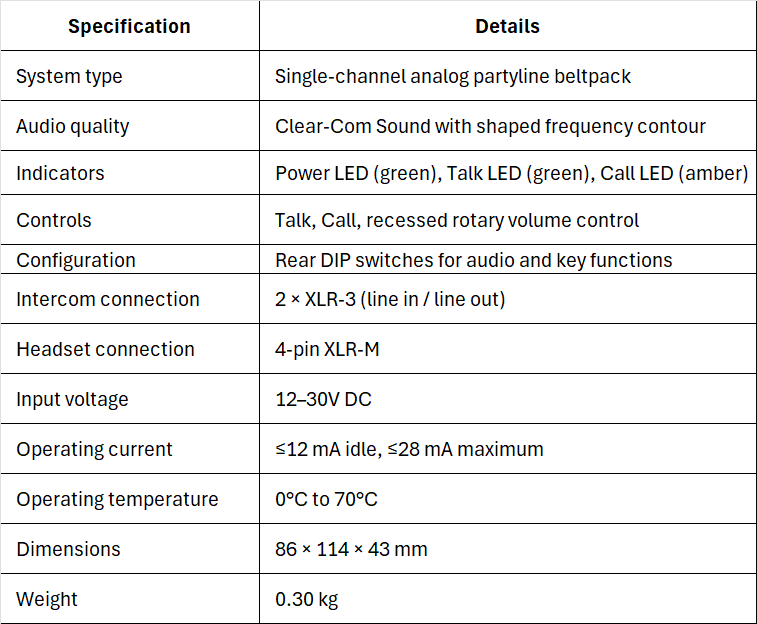 Clear-Com RS-701 Single-Channel Analog Partyline Beltpack