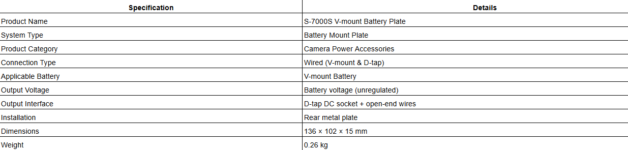 S-7000S V-mount Battery Plate