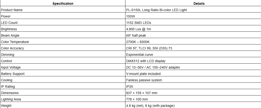 PL-S150L 150W Long Ratio Bi-color SMD LED Light