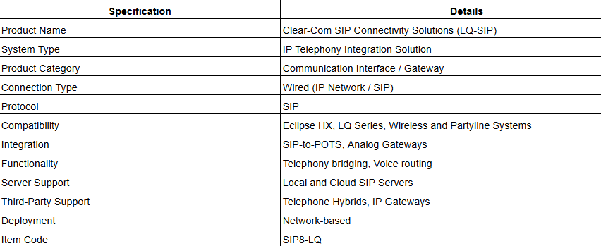 Clear-Com SIP Connectivity Solutions (LQ-SIP)