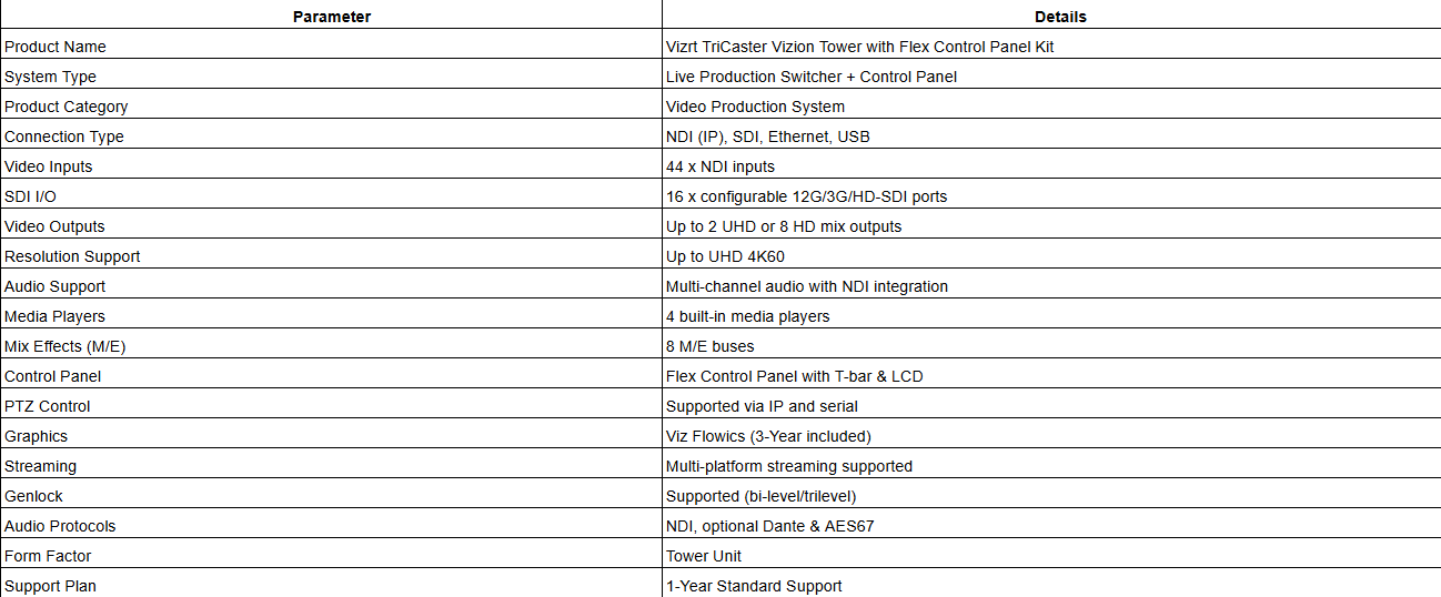 TriCaster Vizion Tower with Flex Control Panel Kit (1-Year Standard Support, 3-Year Viz Flowics)