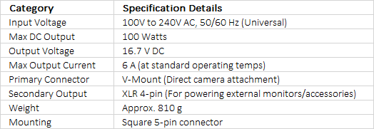 Sony AC-DN10A | 100W Compact V-Mount AC Adapter & Direct-Attach Field Camera Charger
