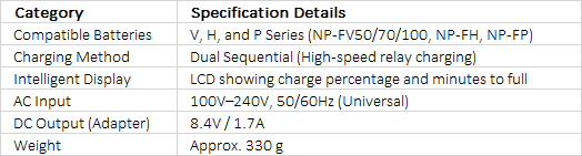 Sony AC-VQV10 | Dual-Bay High-Speed AC Adapter and Charger for V, H, & P Series InfoLITHIUM Batteries
