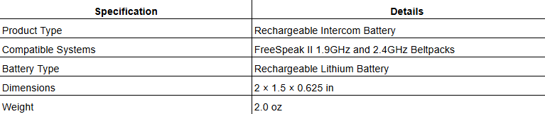 Clear-Com BAT60 FreeSpeak II Rechargeable Battery