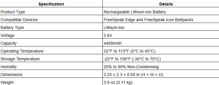 Clear-Com BAT80 Lithium-Ion Battery for FreeSpeak Edge and Icon