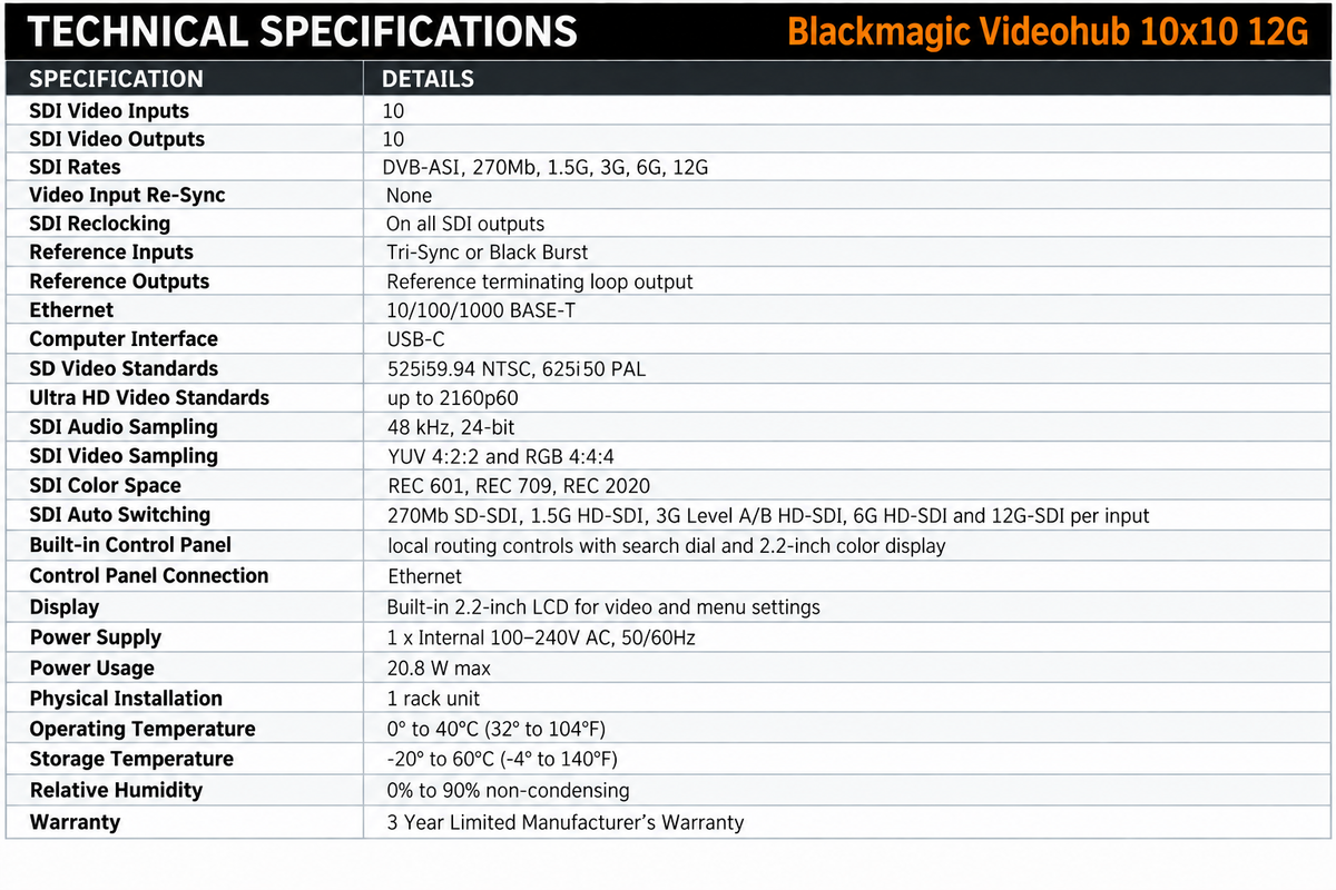 Blackmagic Videohub 10x10 12G