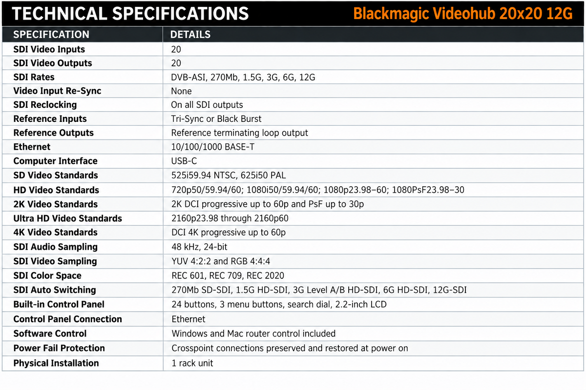 Blackmagic Videohub 20x20 12G