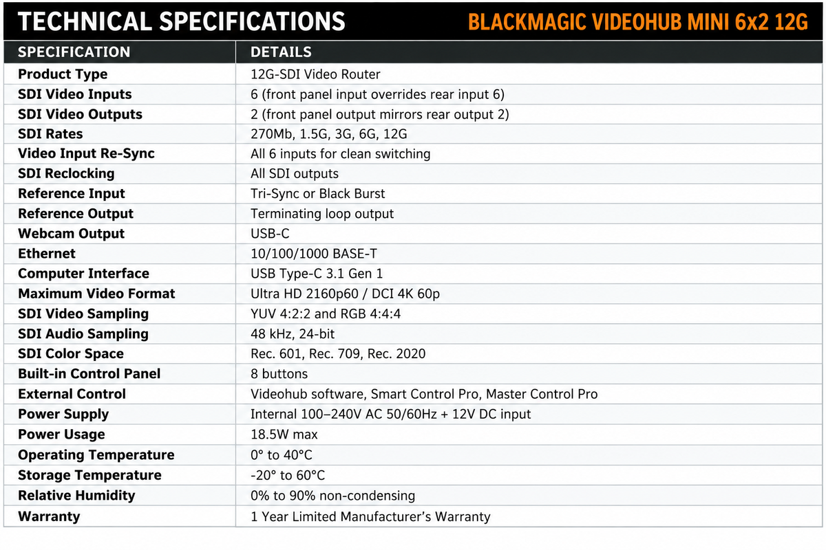 Blackmagic Design Videohub Mini 6x2 12G
