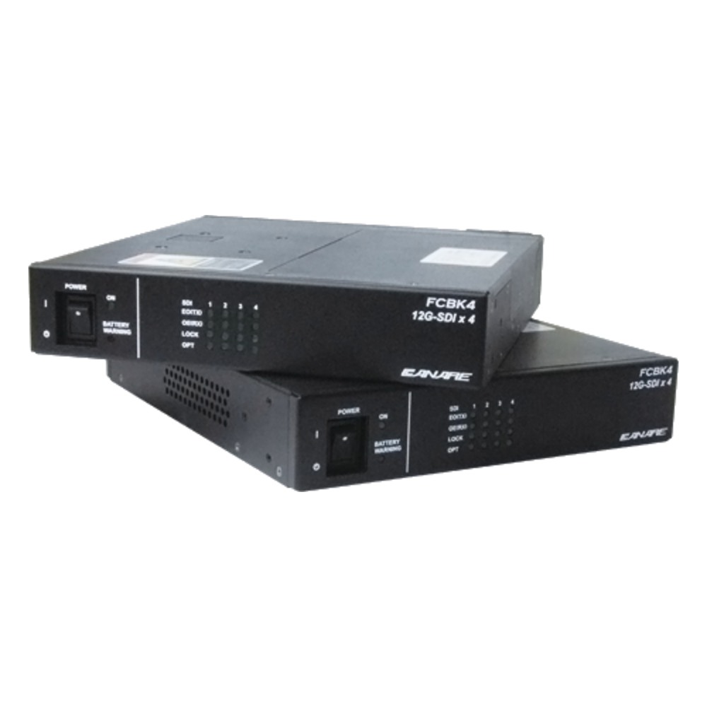 Canare FCBK4 quad-link 12G-SDI HFO transmission device pair, front view