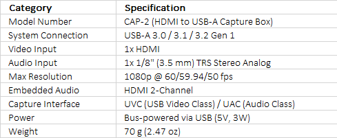 Datavideo CAP-2 HDMI to USB 3.0 Capture Box