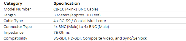 Datavideo CB-10 4-Channel BNC Cable Loom