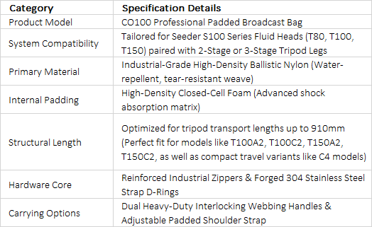 SEEDER CO100 Padded Travel Bag | Heavy-Duty Protective Transport Case for S100 & T100 Series Tripod Systems
