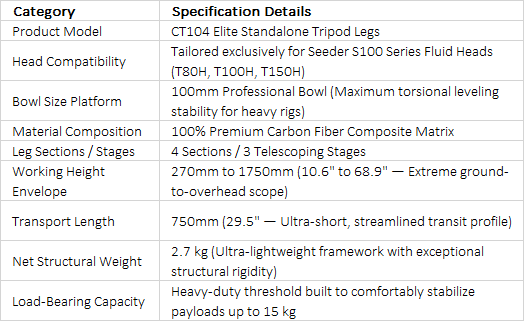SEEDER CT104 Carbon Fiber Tripod Legs | Professional 100mm Bowl 4-Section Heavy-Duty Broadcast Tripod Legs