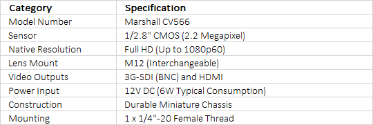 Marshall Electronics Micro CV566 Genlock Camera