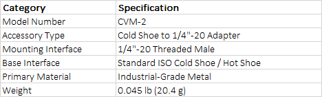 Marshall Electronics 1/4"-20 Male to Cold Shoe Adapter