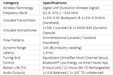 Sennheiser EW-D ME2/835-S SET Digital Wireless Combo Microphone System (Q1-6: 470 to 526 MHz)