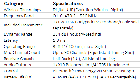 Sennheiser EW-D SK BASE SET Digital Wireless Microphone System with Bodypack, No Mic (Q1-6: 470 to 526 MHz)