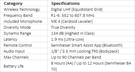 Sennheiser EW-D ME4 SET Digital Wireless Cardioid Lavalier Microphone System (R4-9: 552 to 607 MHz)