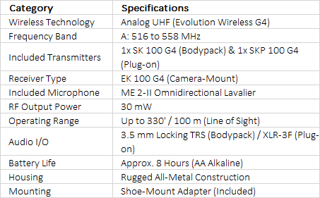 Sennheiser EW 100 ENG G4 Camera-Mount Wireless Combo Microphone System (A: 516 to 558 MHz)