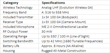 Sennheiser EW 112P G4 Camera-Mount Wireless Omni Lavalier Microphone System (A: 516 to 558 MHz)