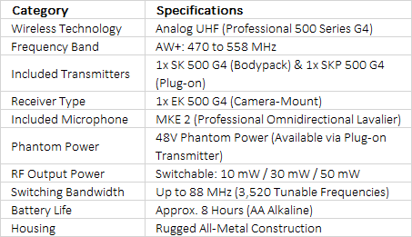 Sennheiser EW 500 FILM G4 Camera-Mount Wireless Combo Microphone System (AW+: 470 to 558 MHz)