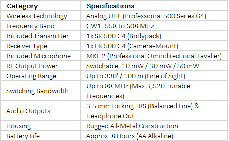 Sennheiser EW 512P G4 Camera-Mount Wireless Omni Lavalier Microphone System (GW1: 558 to 608 MHz)