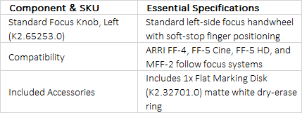 ARRI Standard Focus Knob (Left) | K2.65253.0 | Follow Focus Wheel with Soft Stops