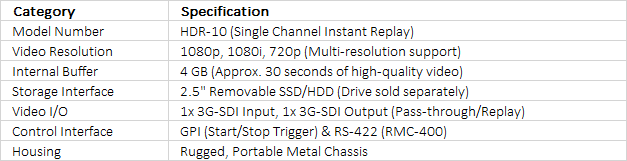 Datavideo HDR-10 Highlight Replay Recorder with HD/SD-SDI Input and Output