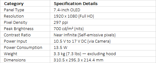 Sony HDVF-EL760 7.4" HD Color OLED Viewfinder with Advanced Mount