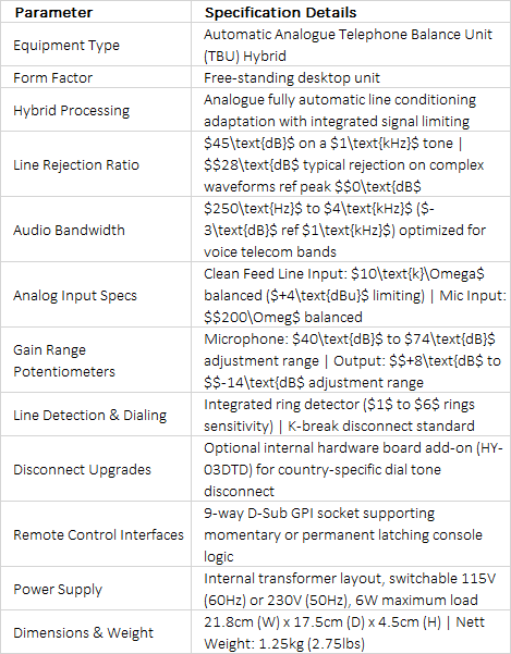 HY-03 Automatic Analogue Telephone Hybrid (TBU) | Free-Standing Broadcast Interface