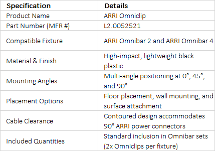ARRI Omniclip Mounting Bracket | L2.0052521 | Multi-Angle Surface & Floor Clip for Omnibar