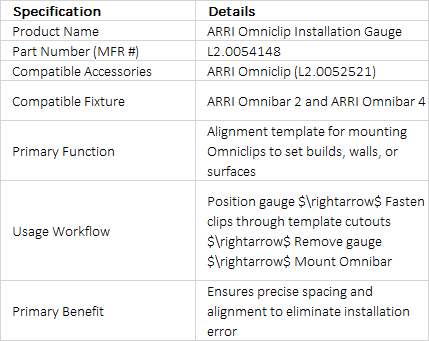 ARRI Omniclip Installation Gauge | L2.0054148 | Precision Alignment Template for Omnibar