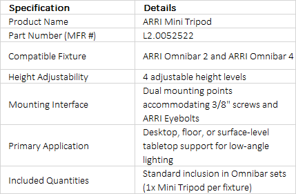 ARRI Mini Tripod for Omnibar | L2.0052522 | 4-Stage Adjustable Light Stand
