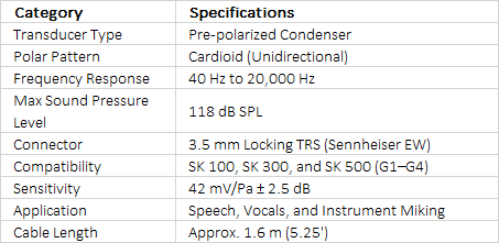 Sennheiser MKE 40 - Cardioid Lavalier Microphone with Hardwired 1/8" TRS Connector for EW Series Bodypack Transmitter