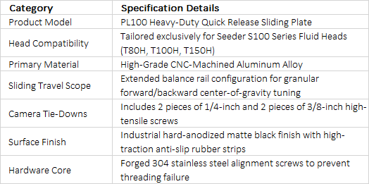 SEEDER PL100 Quick Release Balance Plate | Professional Sliding Camera Plate for S100 Series Fluid Heads