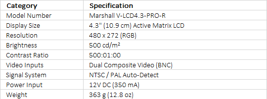 Marshall Electronics LCD4.3-PRO-R 4.3" Color TFT LCD Monitor