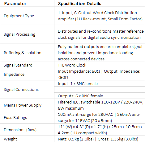 RB-DDA6W 6-Way Word Clock Distribution Amplifier | Precision Synchronization Hub