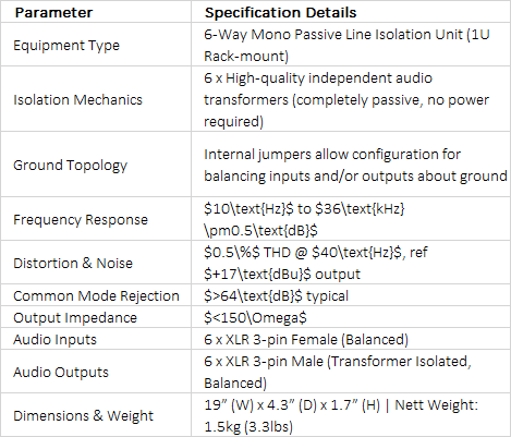 RB-PLI6 6-Way Mono Passive Line Isolation Unit | Hum & Ground Loop Eliminator