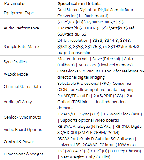 RB-SC2 Dual Stereo Sample Rate Converter | 24-bit/192kHz High-Resolution Digital Routing