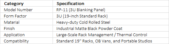 Datavideo RP-11 3U Rackmount Blanking Panel