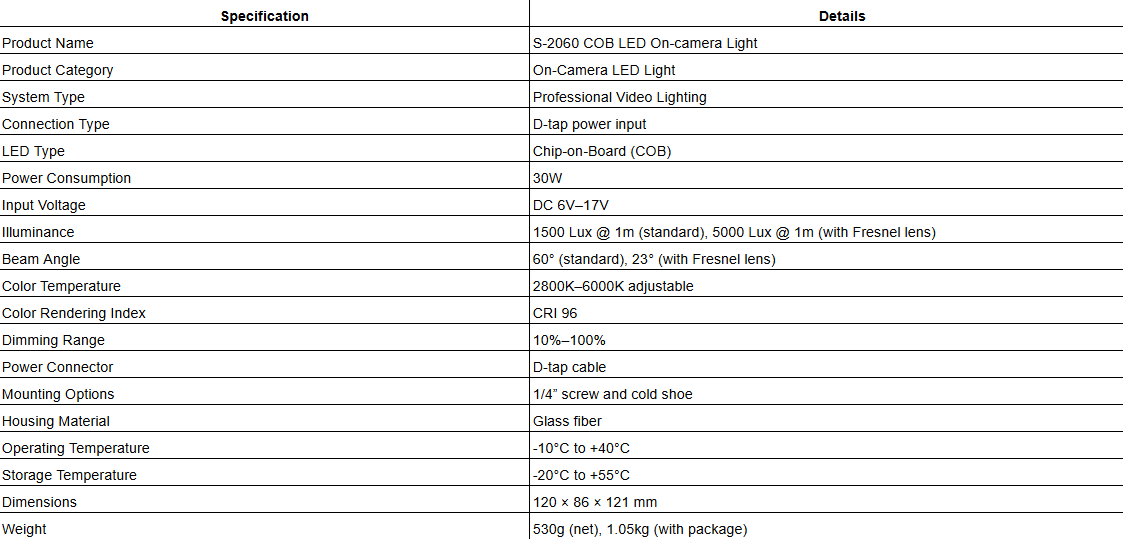 S-2060 COB LED On-camera Light