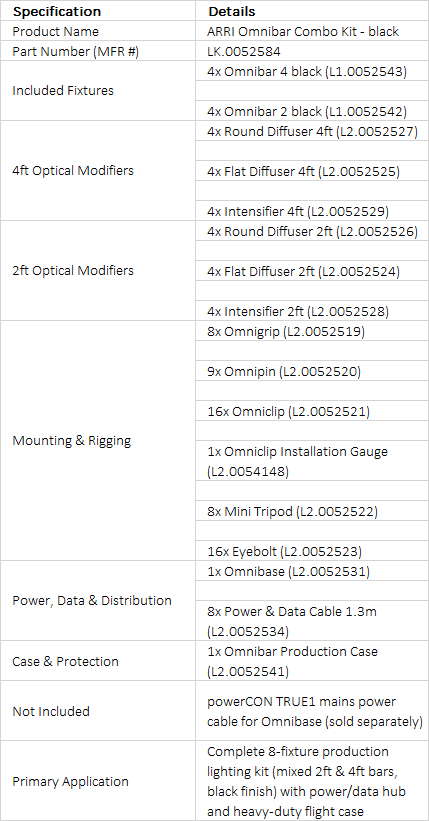 ARRI Omnibar Combo Kit (Black) | LK.0052584 | 8-Bar Master LED Lighting Production Package