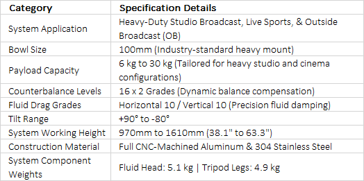 S30A Aluminum Tripod System | Professional 100mm Fluid Head Heavy Duty 30kg Studio Broadcast Camera Tripod