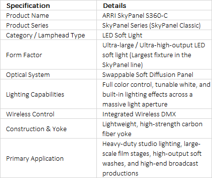 ARRI SkyPanel S360-C High-Output LED Soft Light Panel | Large-Format RGBW Studio Fixture