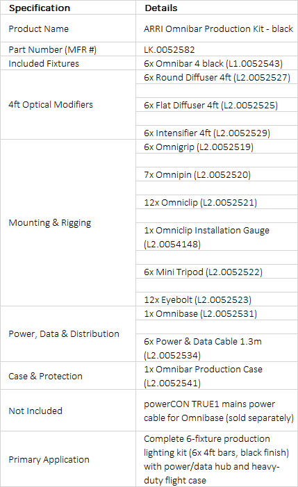 ARRI Omnibar Production Kit (Black) | LK.0052582 | 6x 4ft Bar Master LED Production Package