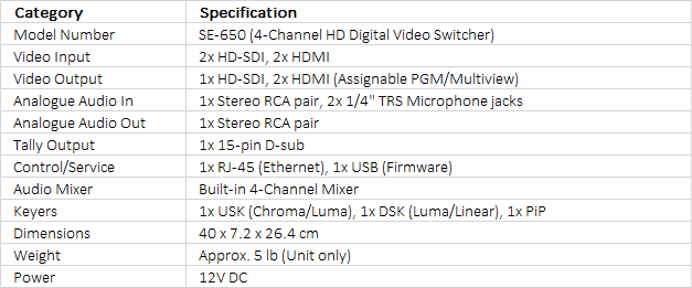 Datavideo SE-650 HD 4-Channel Digital Video Switcher