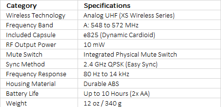 Sennheiser SKM 825-XSW-A Handheld Transmitter with e825 Capsule (A: 548 to 572 MHz)